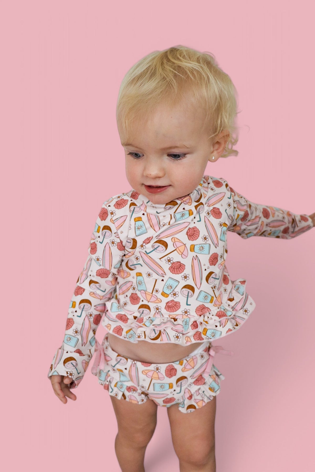 DREAM BIG LITTLE CO FUN IN THE SUN DREAM TWO - PIECE RASH GUARD RUFFLE SWIM SUITEveretts Place