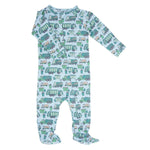 Sweet Bamboo Garbage Trucks Recycle Zipper Footie with Silicone Grips for Babies - Apparel & Accessories > Clothing > Baby & Toddler Clothing > Baby & Toddler Sleepwear Footies