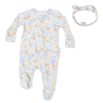 Angel Dear Georgia Floral - 2 Way Ruffle Back Zipper Footie & Headband Set - 