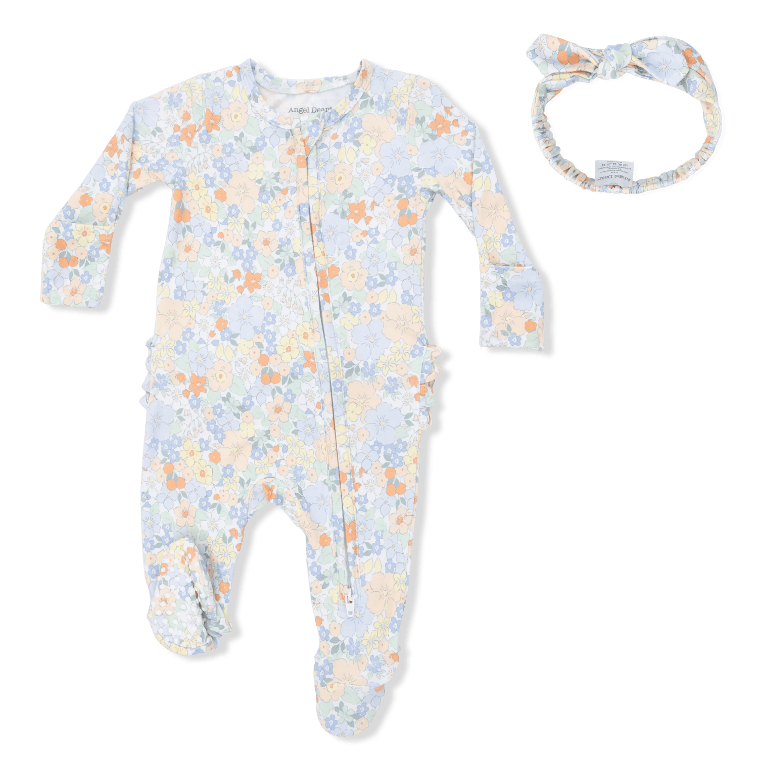 Angel Dear Georgia Floral - 2 Way Ruffle Back Zipper Footie & Headband Set - 