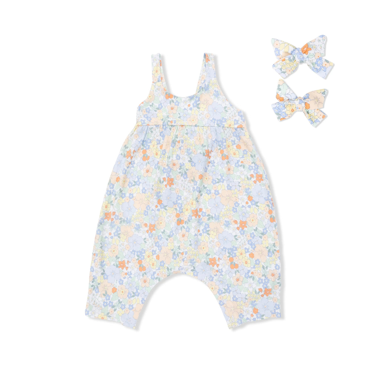 Angel Dear Georgia Floral - Tie Back Romper & 2 Pack Hair Bow Set - 