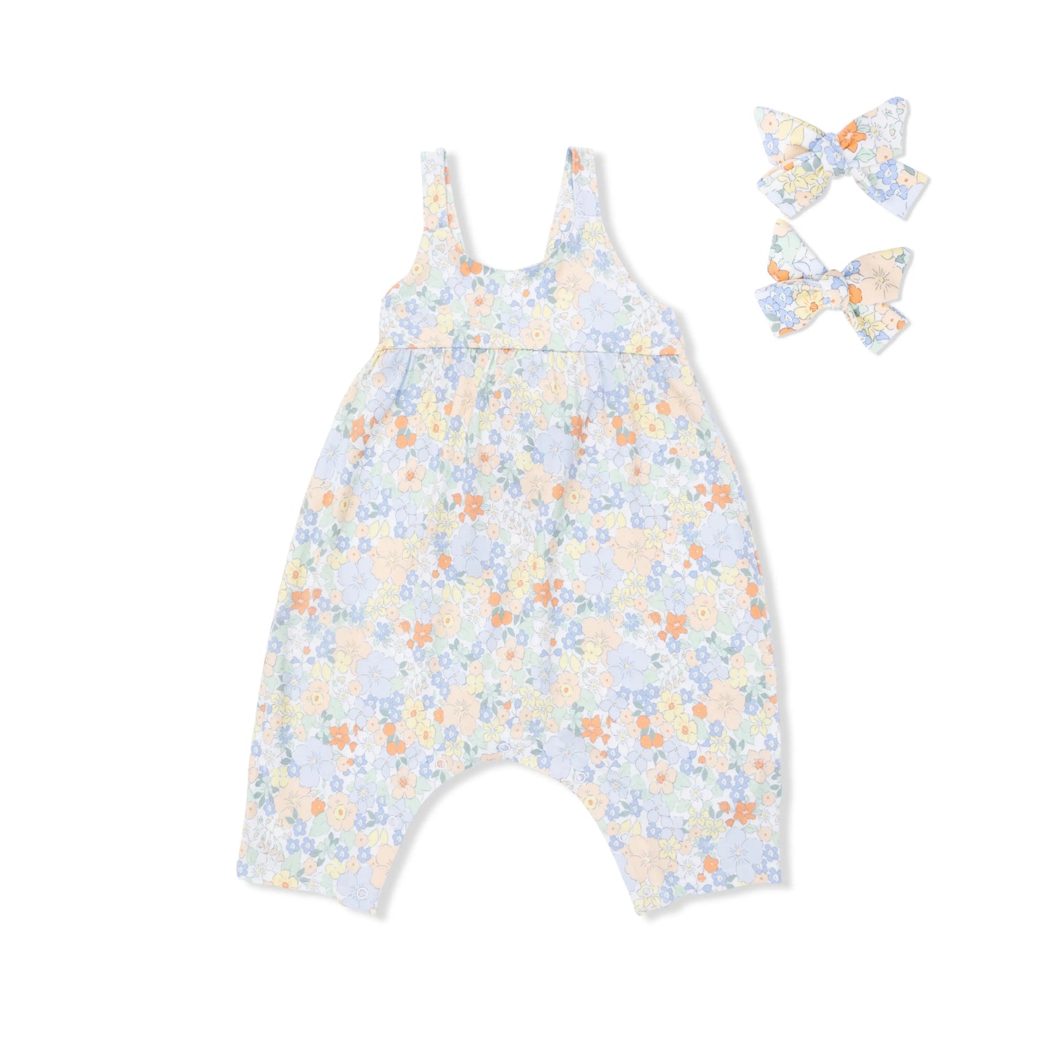 Angel Dear Georgia Floral - Tie Back Romper & 2 Pack Hair Bow Set - 