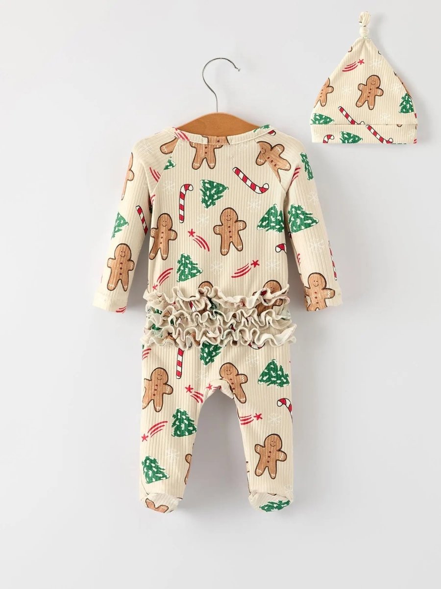 Rylee Faith Designs Gingerbread Christmas Girls Romper With Nightcap Festive - Everetts Place Boutique - 