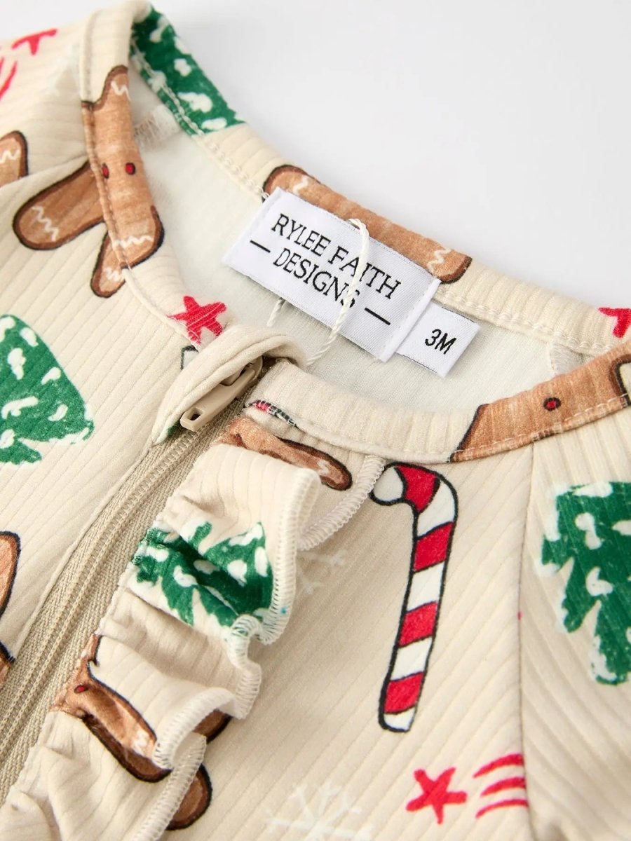 Rylee Faith Designs Gingerbread Christmas Girls Romper With Nightcap Festive - Everetts Place Boutique - 