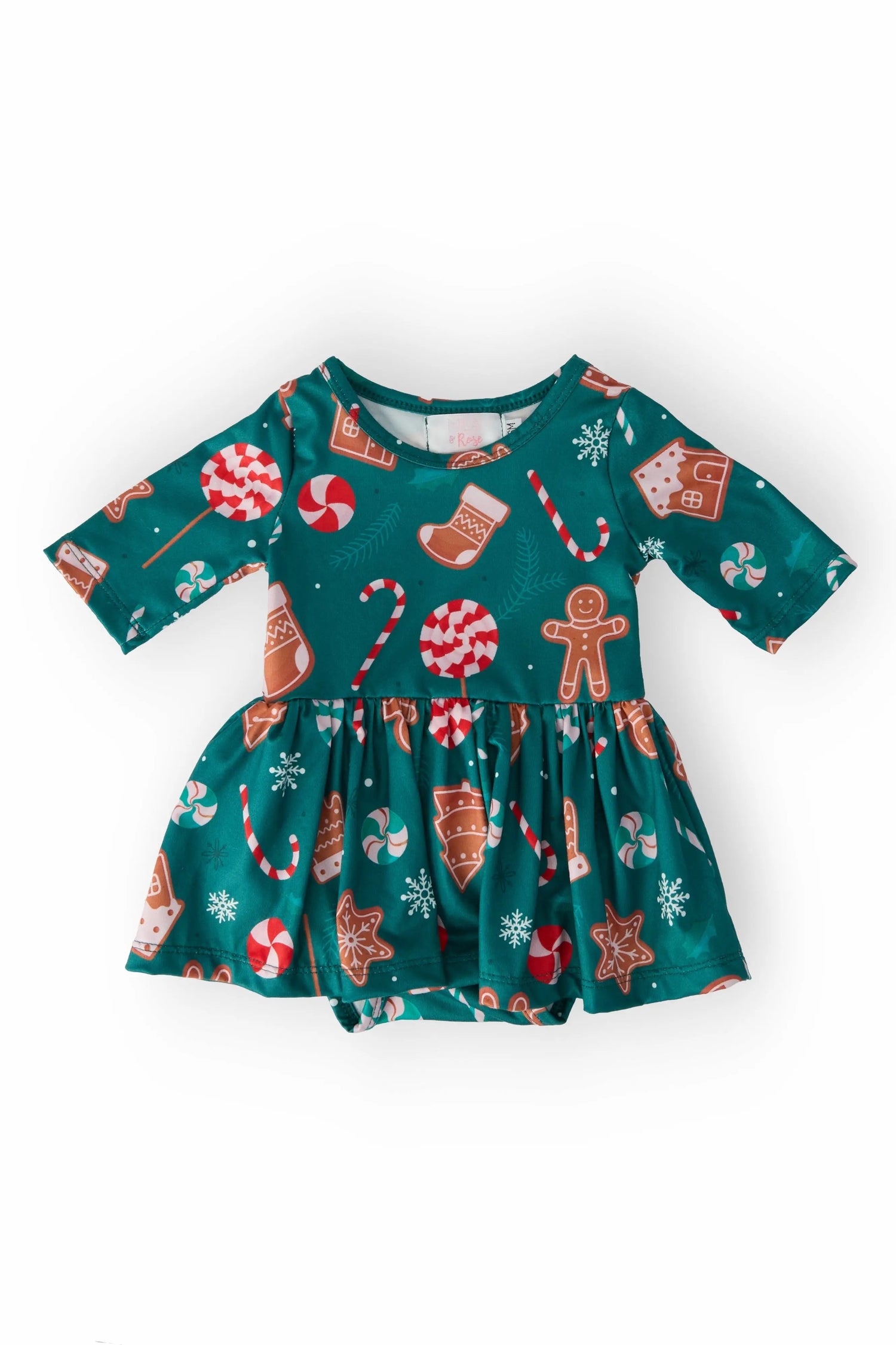 Mila & Rose ® Gingerbread House Three Fourth Sleeve Twirl Baby Bodysuit - 