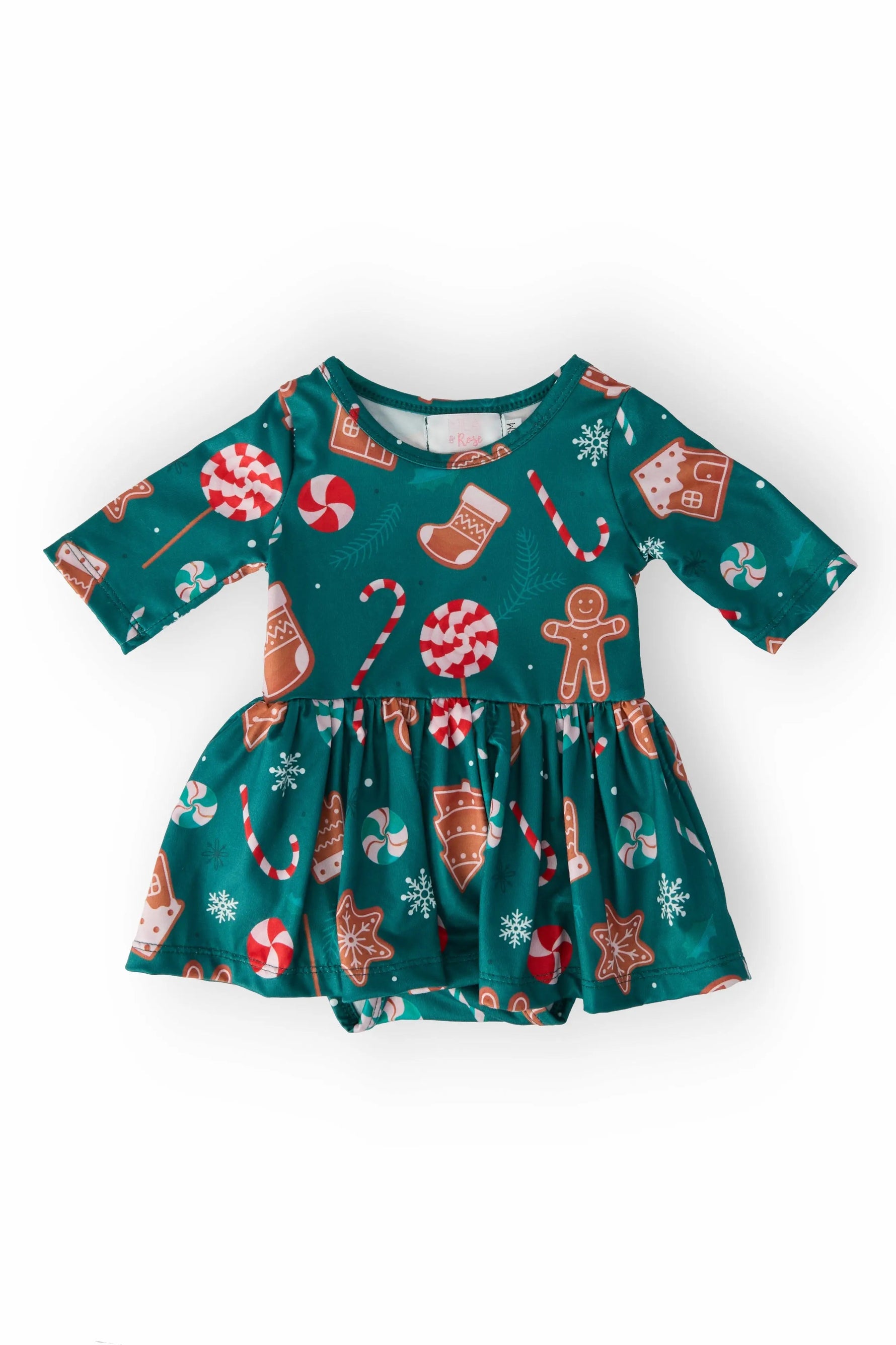 Mila & Rose ® Gingerbread House Three Fourth Sleeve Twirl Baby Bodysuit - 