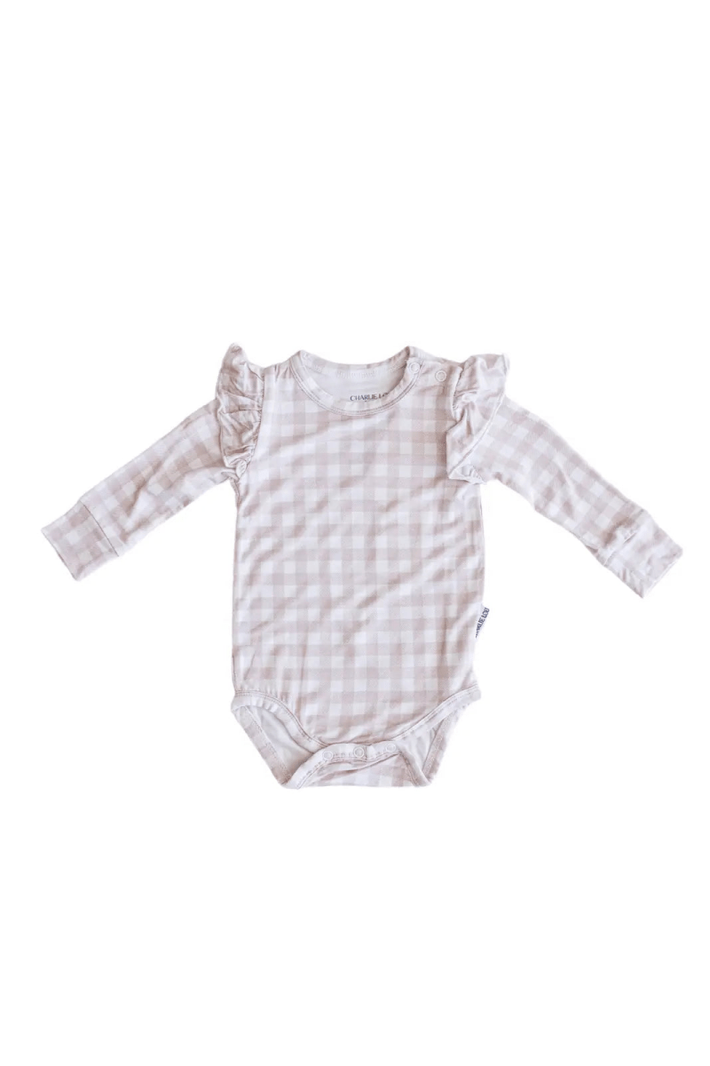 Charlie Lou Baby Gingham Bamboo Ruffle Long Sleeve Bodysuit For Babies - Everetts Place Boutique - 