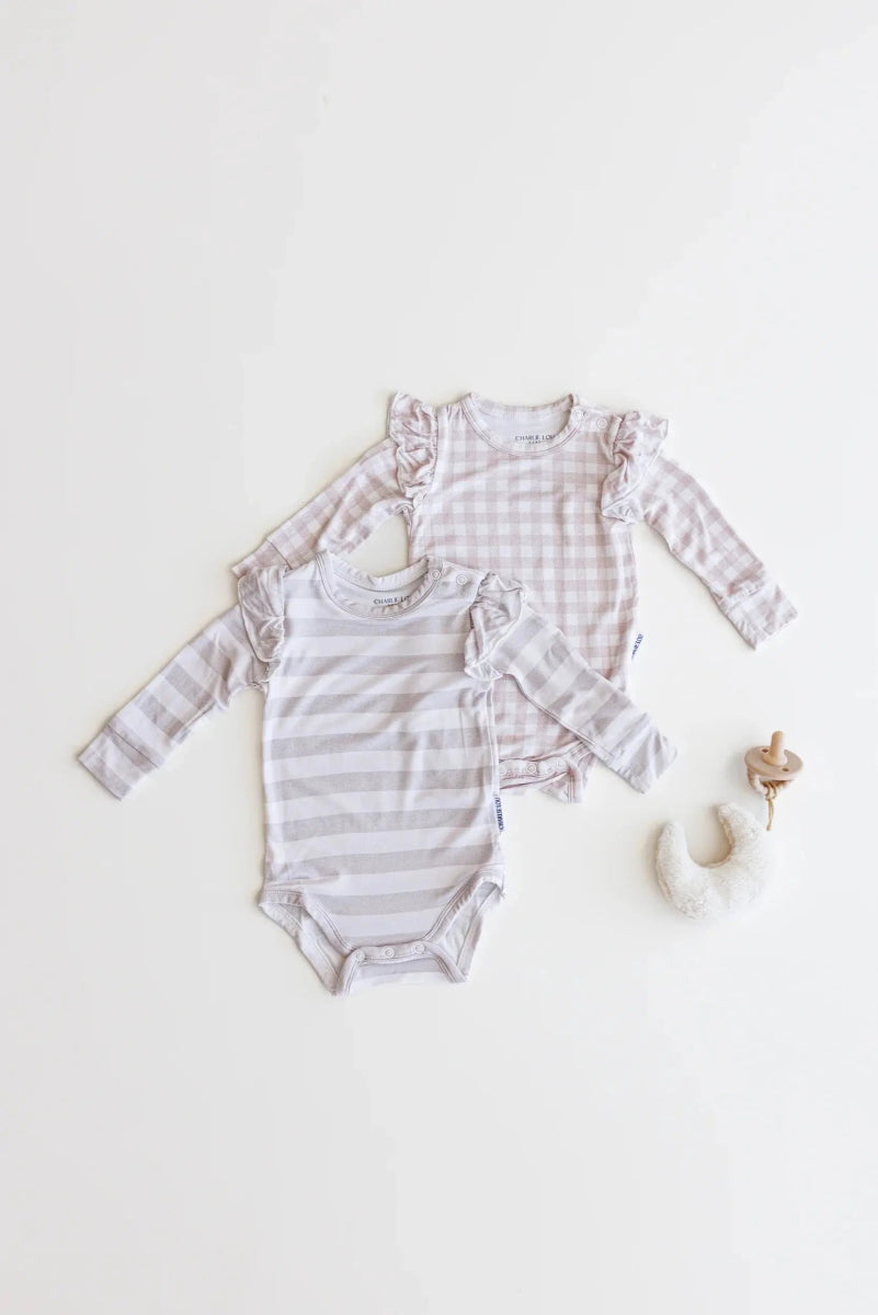 Charlie Lou Baby Gingham Bamboo Ruffle Long Sleeve Bodysuit For Babies - Everetts Place Boutique - 