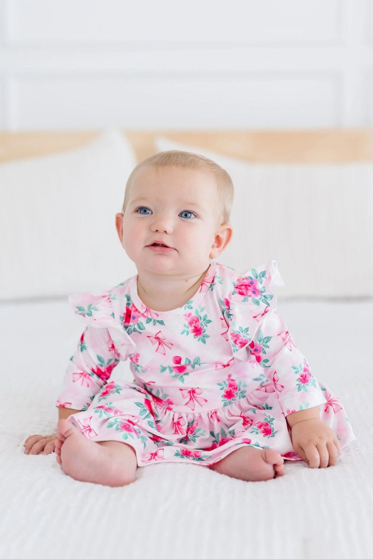 Mila & Rose ® Gingham Bows 3/4 Sleeve Flutter Twirl Bodysuit - 