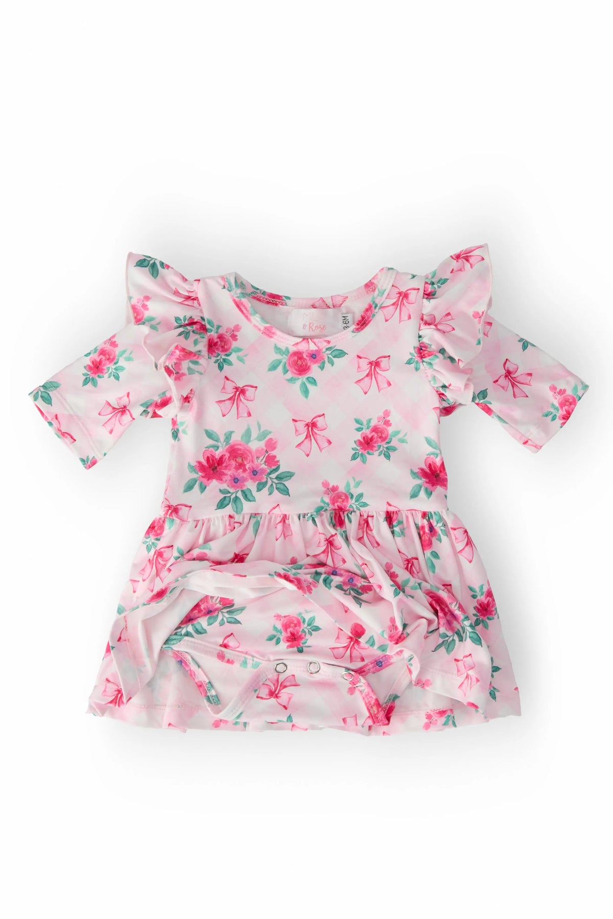 Mila & Rose ® Gingham Bows 3/4 Sleeve Flutter Twirl Bodysuit - 