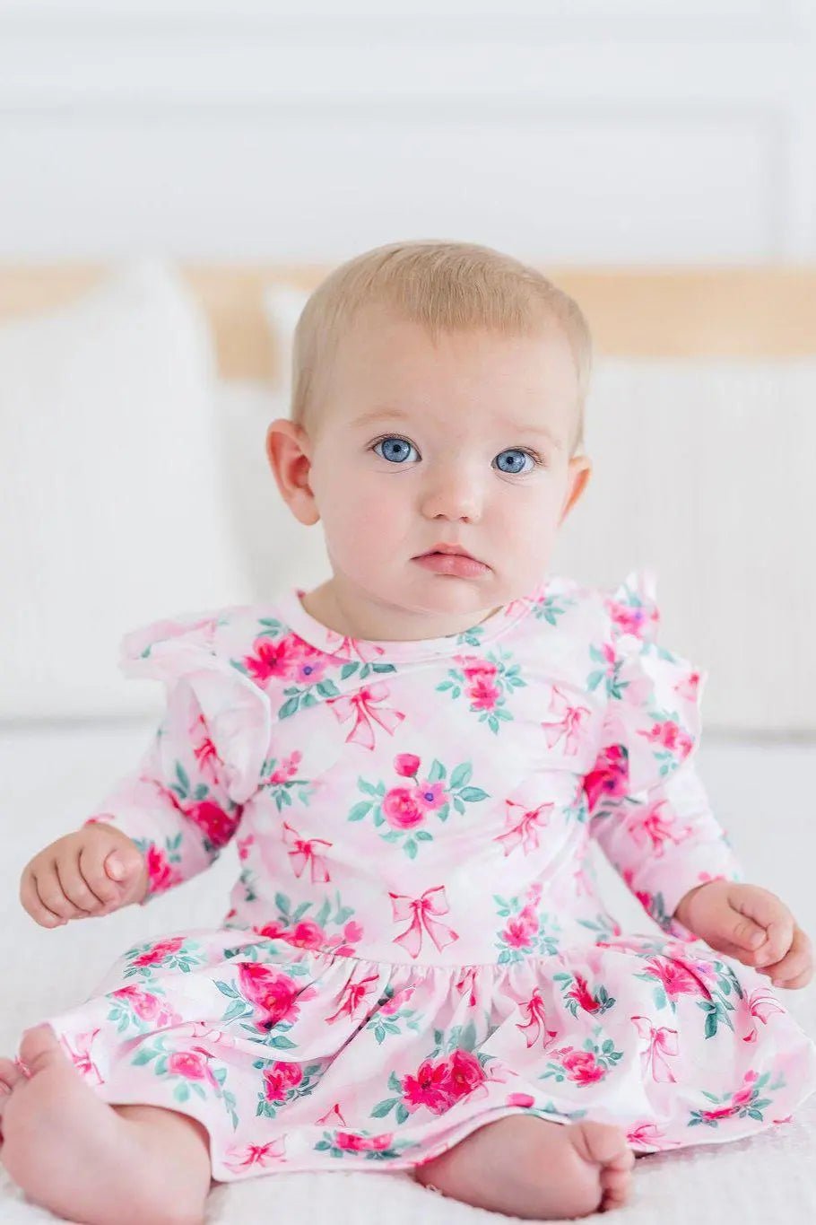 Mila & Rose ® Gingham Bows 3/4 Sleeve Flutter Twirl Bodysuit - 