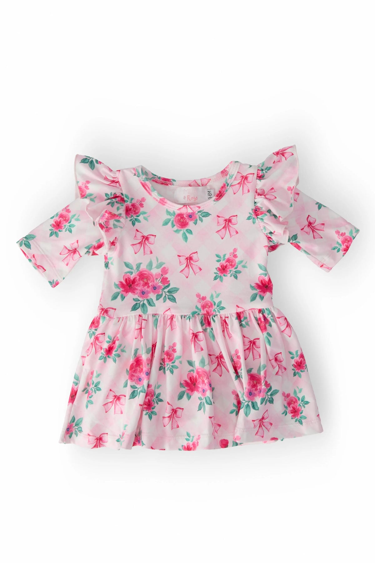 Mila & Rose ® Gingham Bows 3/4 Sleeve Flutter Twirl Bodysuit - 