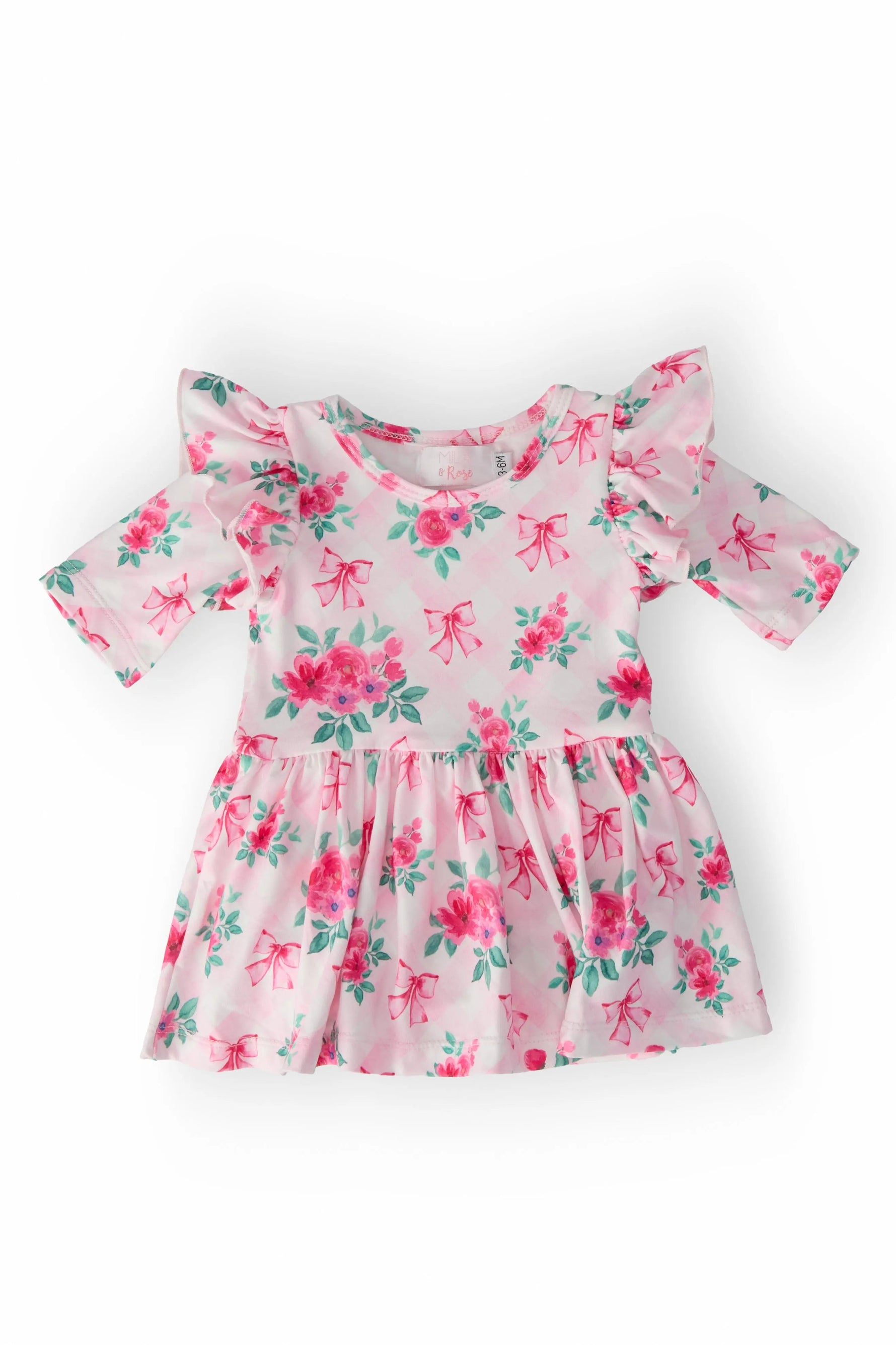 Mila & Rose ® Gingham Bows 3/4 Sleeve Flutter Twirl Bodysuit - 