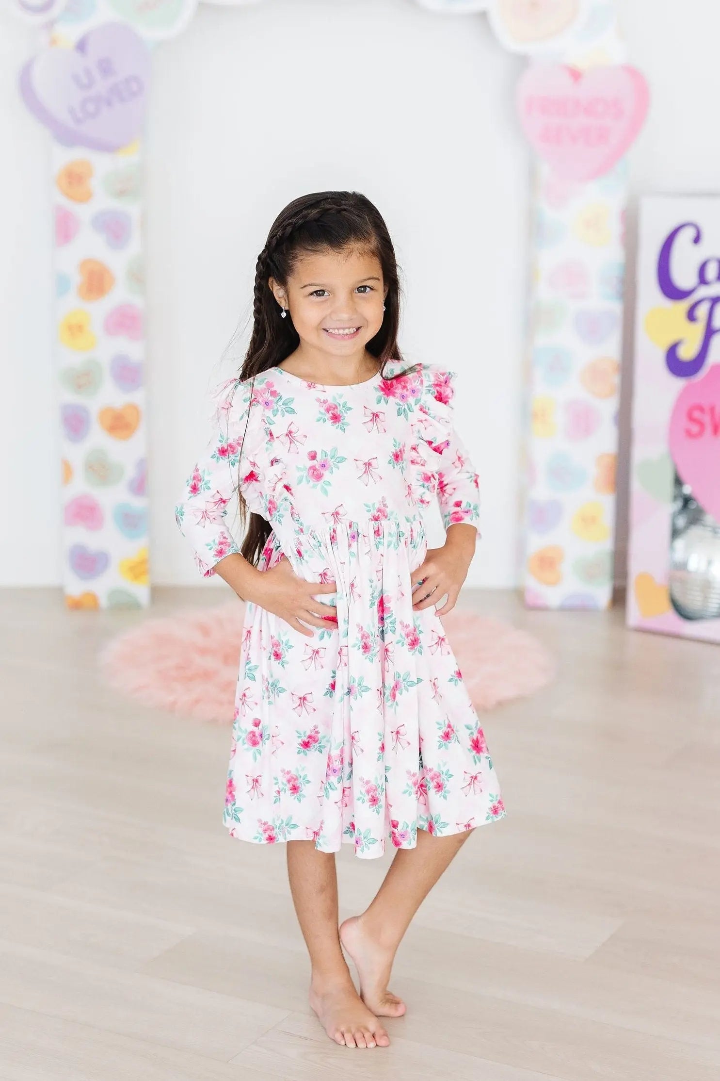 Mila & Rose ® Gingham Bows 3/4 Sleeve Ruffle Twirl Dress - 