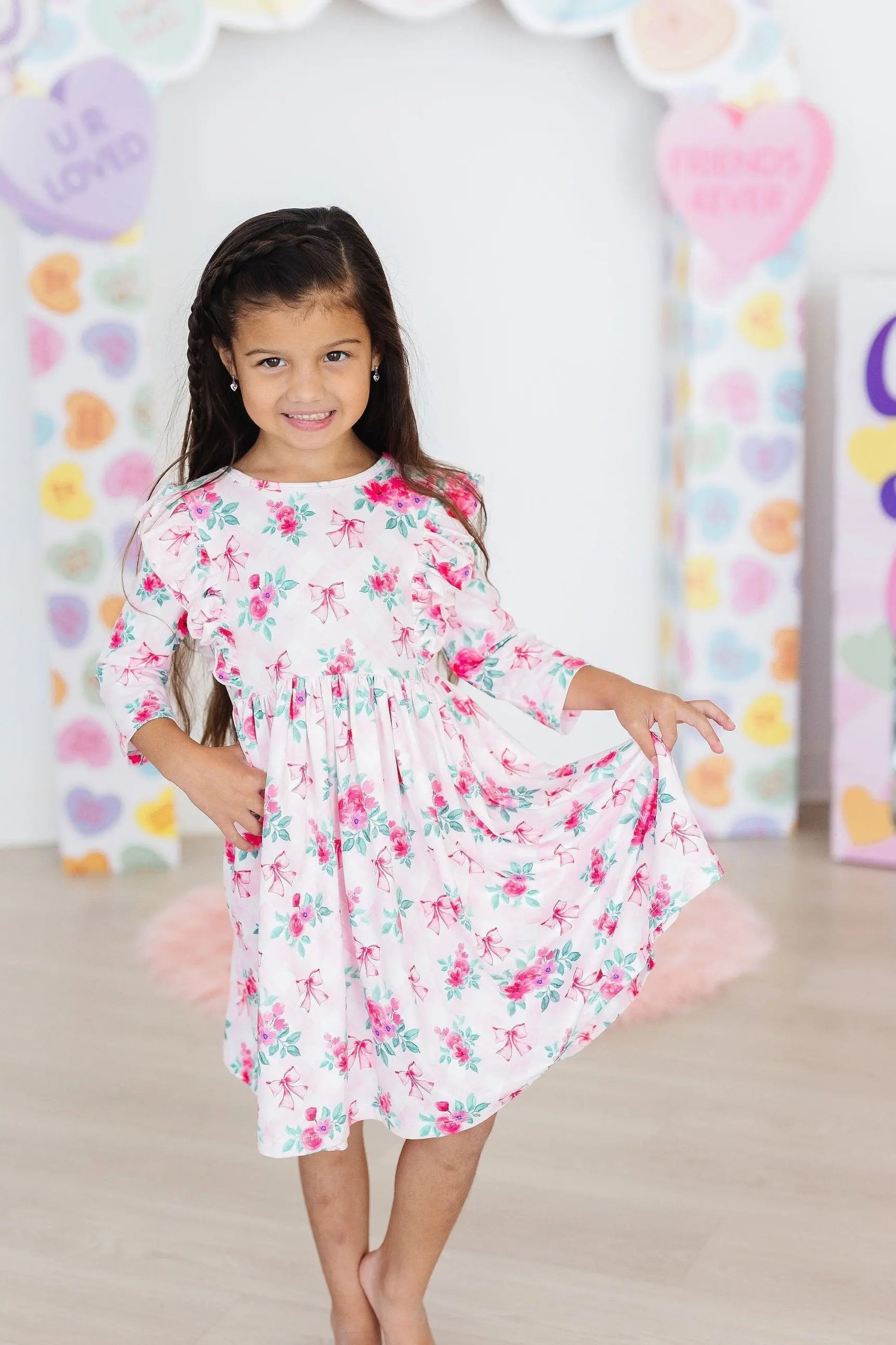 Mila & Rose ® Gingham Bows 3/4 Sleeve Ruffle Twirl Dress - 
