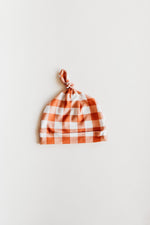 Gingham Knotted Hat - Orange, Pink, Plaid, Tartan, Knit cap | Everetts Place