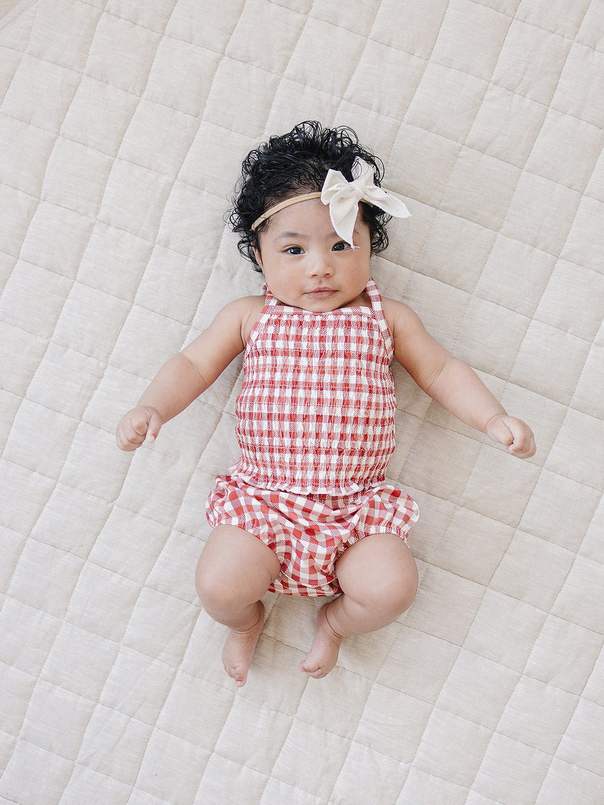 Mebie Baby Gingham Ruched Bloomer Set - 