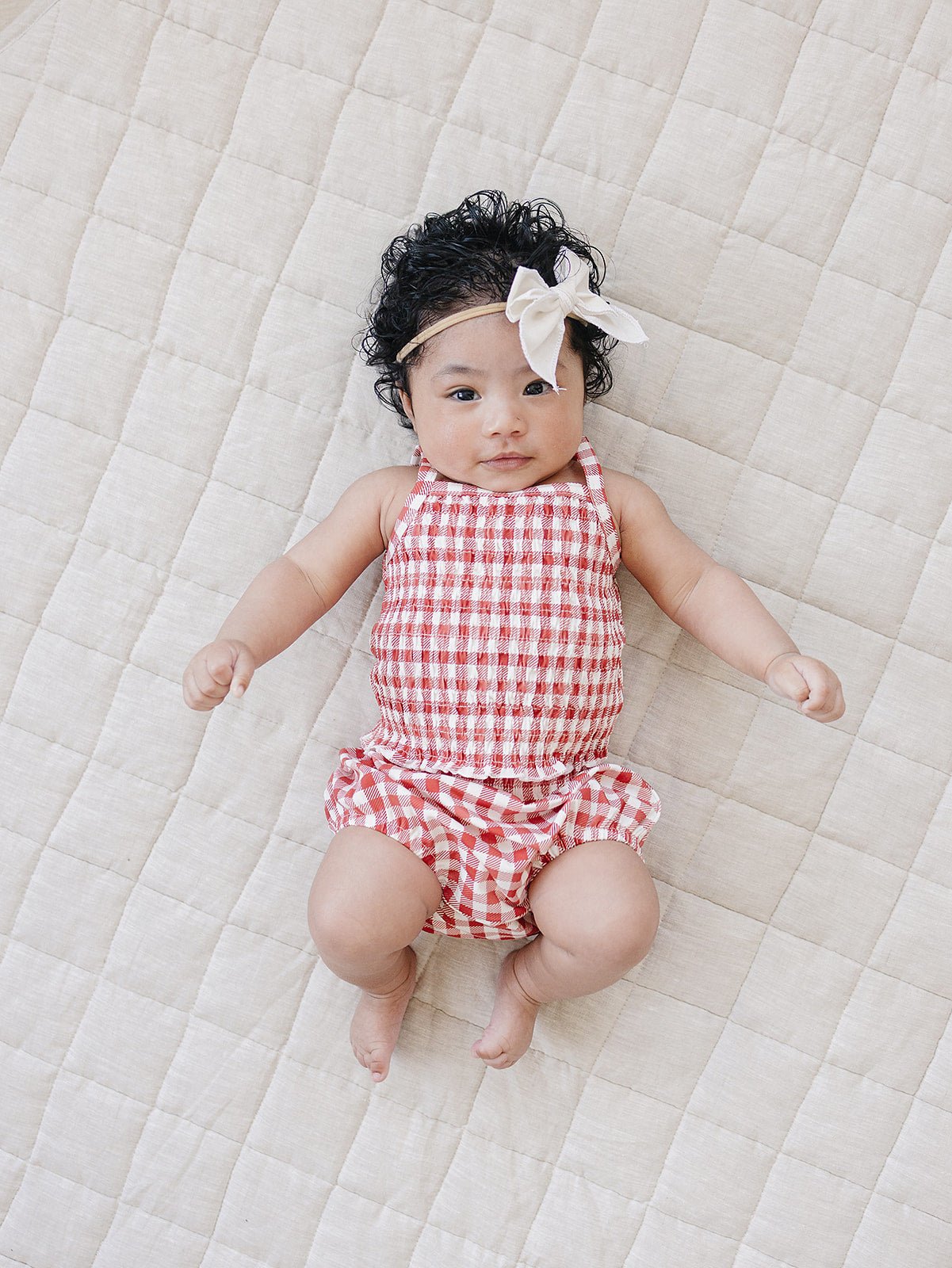 Mebie Baby Gingham Ruched Bloomer Set - 