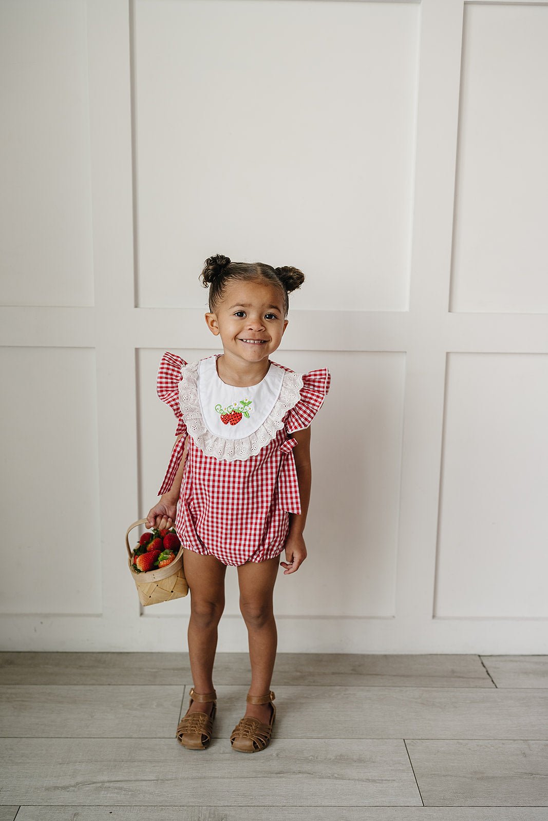 Mebie Baby Gingham Strawberry Bubble RomperEveretts Place