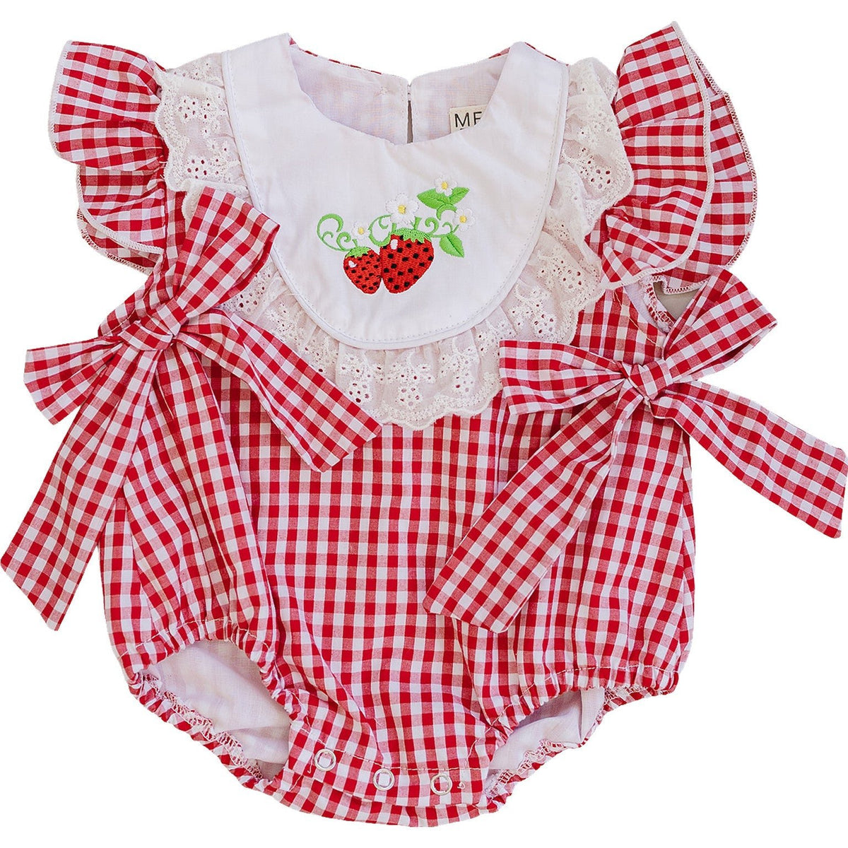 Mebie Baby Gingham Strawberry Bubble RomperEveretts Place