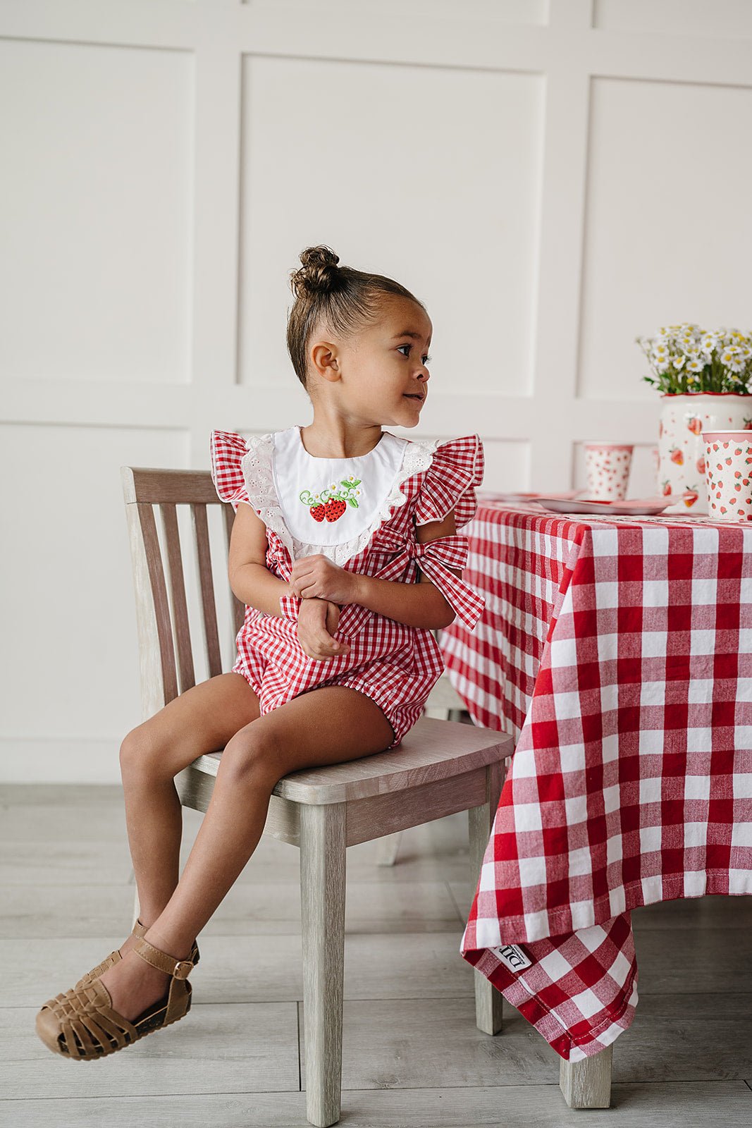 Mebie Baby Gingham Strawberry Bubble RomperEveretts Place
