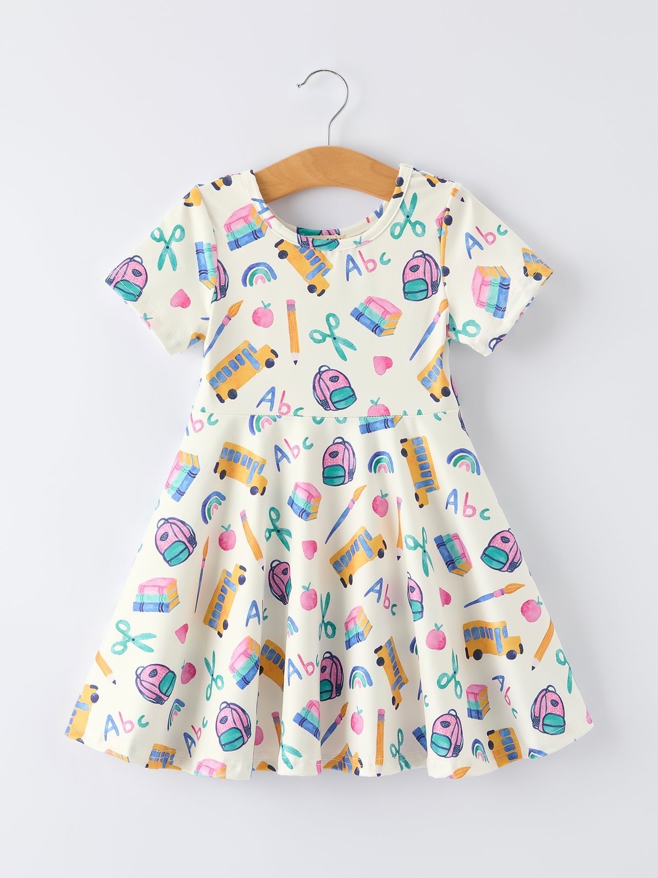 Girl Back To School Twirl Dress - White, Textile, Day Dress, One-piece garment, Pink | Everetts Place