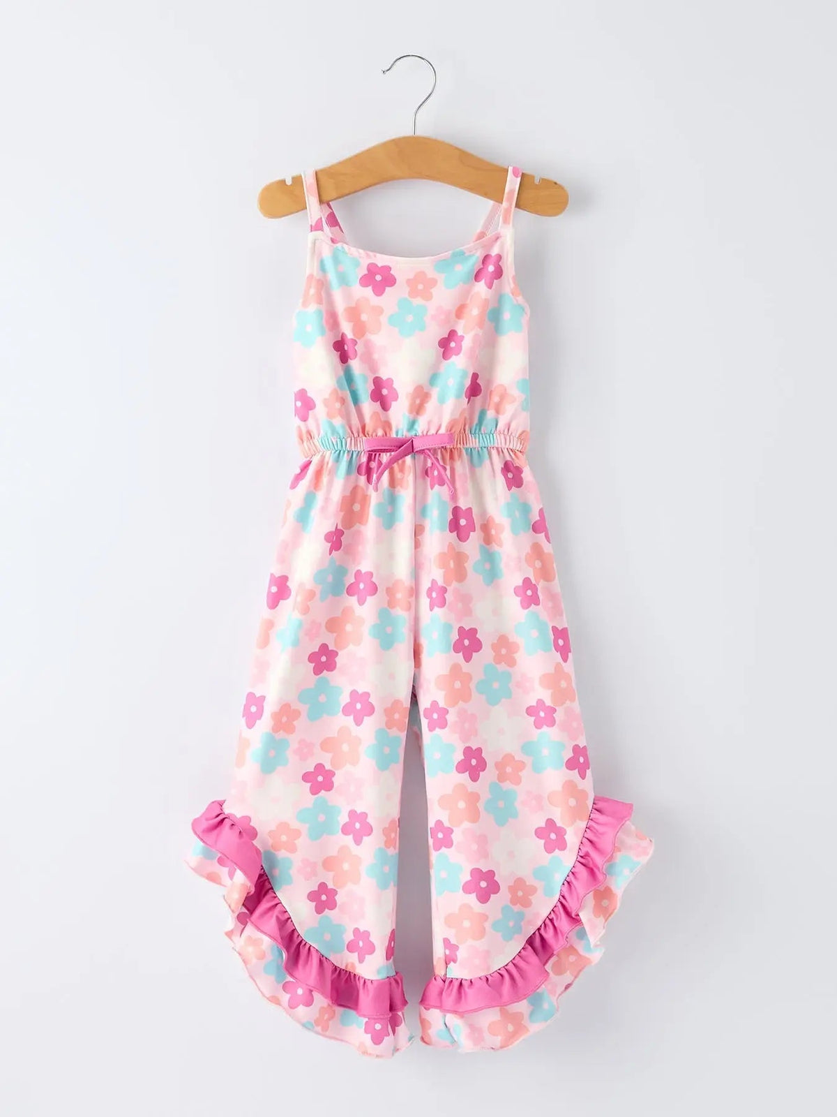 Rylee Faith Designs Girl Colorful Floral Ruffle Sling Flared Jumpsuit - 