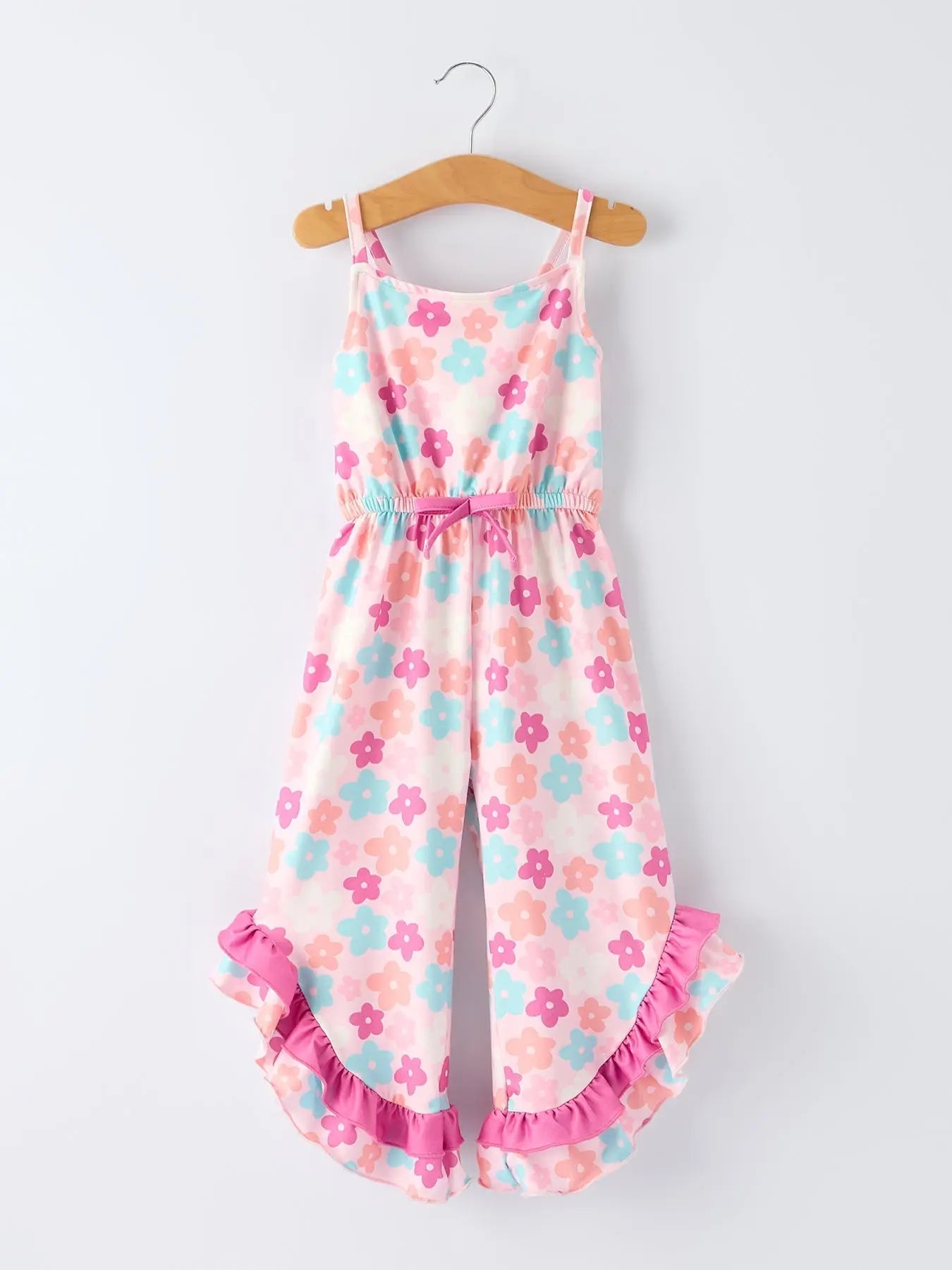 Rylee Faith Designs Girl Colorful Floral Ruffle Sling Flared Jumpsuit - 
