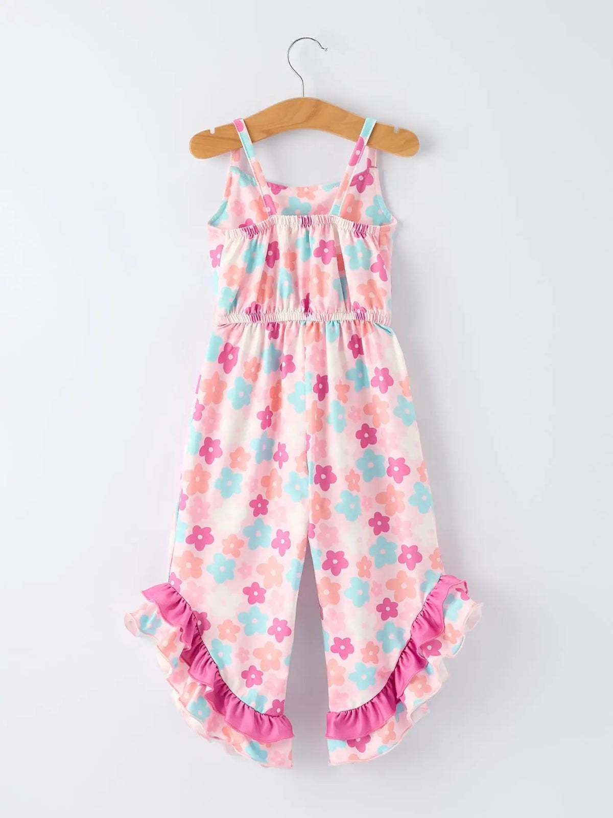 Rylee Faith Designs Girl Colorful Floral Ruffle Sling Flared Jumpsuit - 