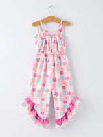 Rylee Faith Designs Girl Colorful Floral Ruffle Sling Flared Jumpsuit - 