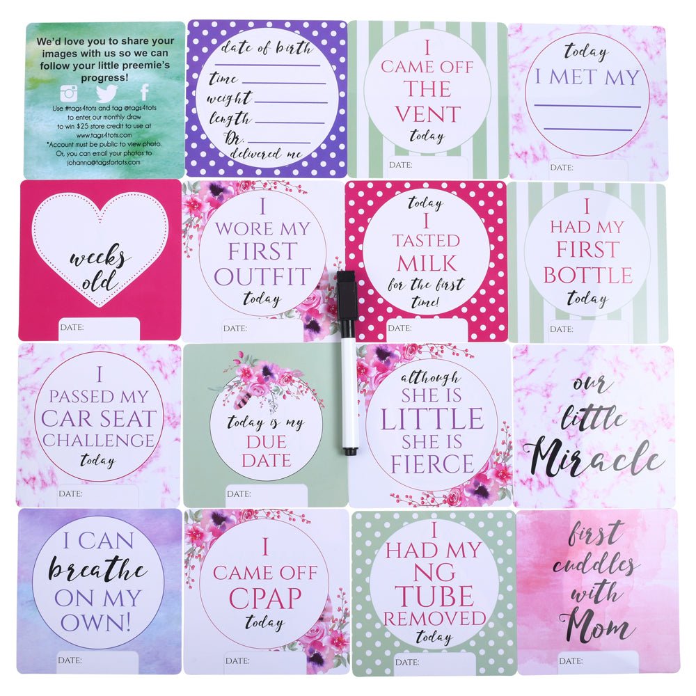 Three Little Tots Girl Plastic NICU Milestone Cards w/ Marker - 