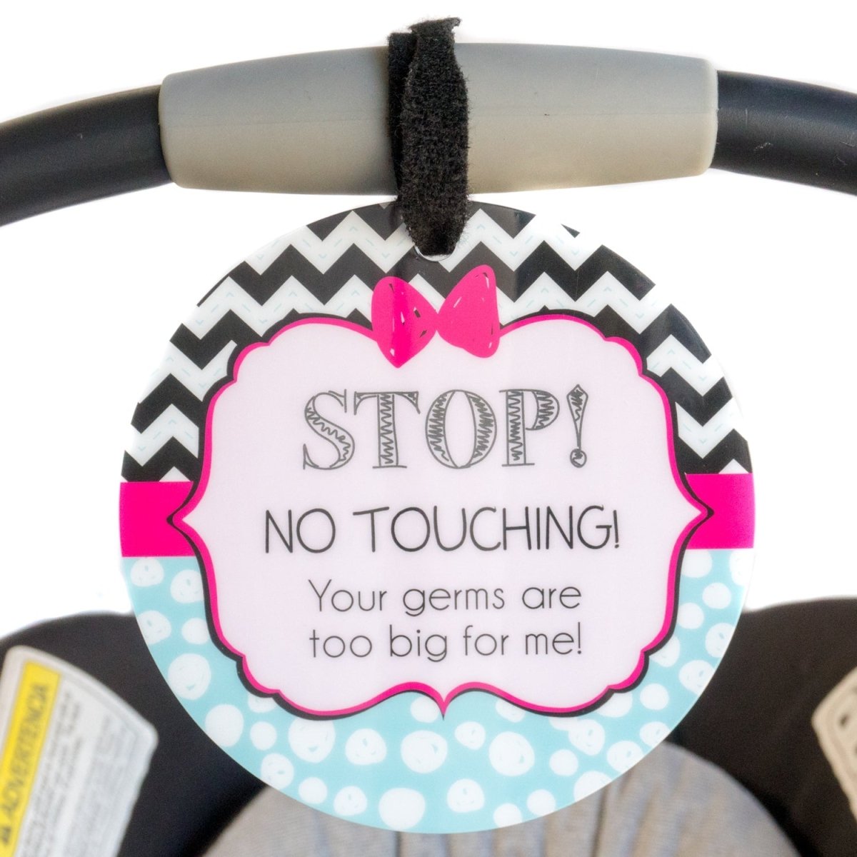 Three Little Tots Girl Zig Zag Please Don't Touch My Baby Car Seat Sign Tag - 