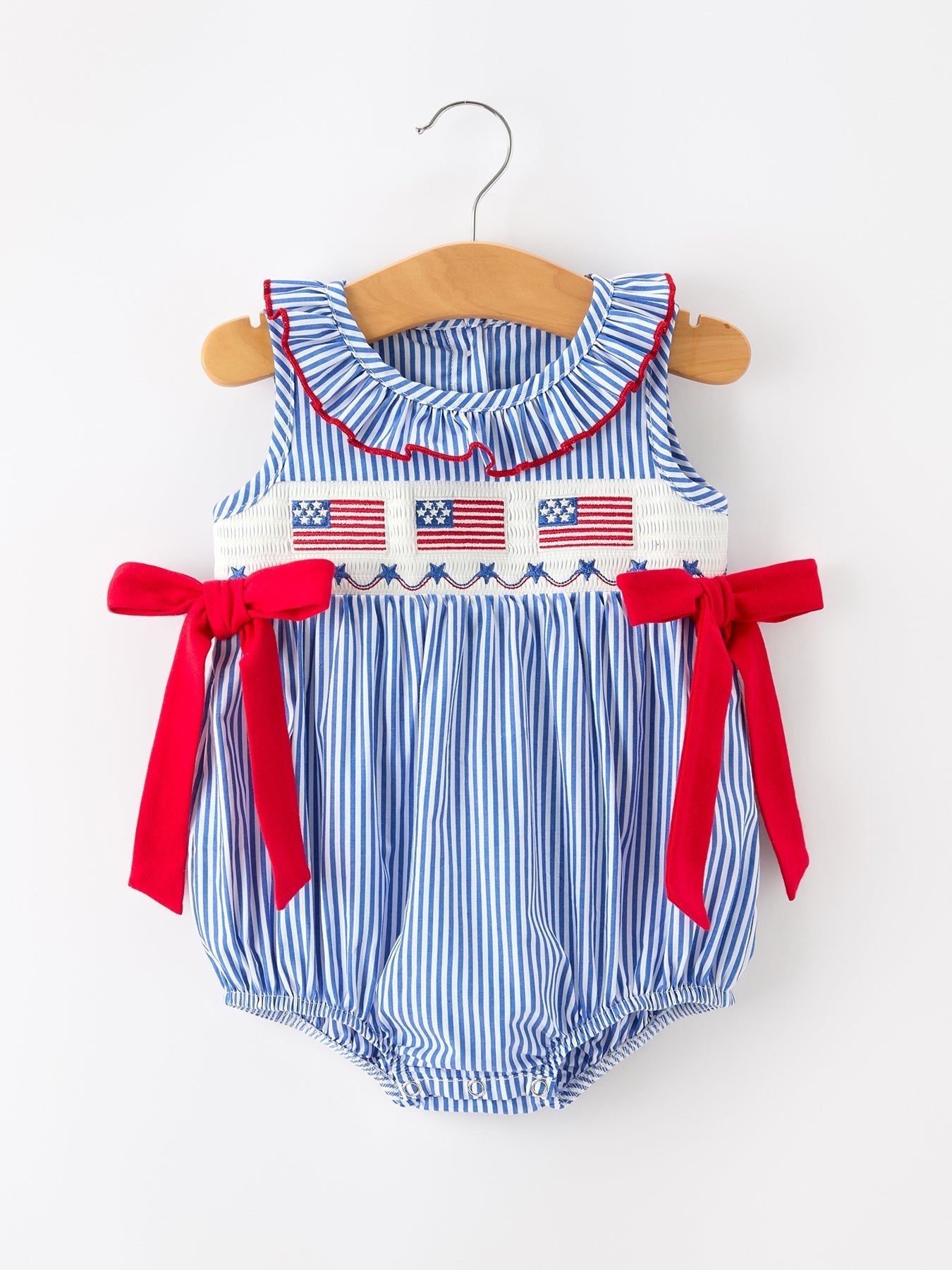 Girls 4th of July Plaid Romper Bow Smocked Embroidery - Baby & Toddler Clothing, White, Collar, Bow tie, Pink | Everetts Place