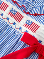 Rylee Faith Designs Girls 4th of July Plaid Romper Bow Smocked Embroidery Everetts Place