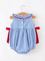 Rylee Faith Designs Girls 4th of July Plaid Romper Bow Smocked Embroidery Everetts Place