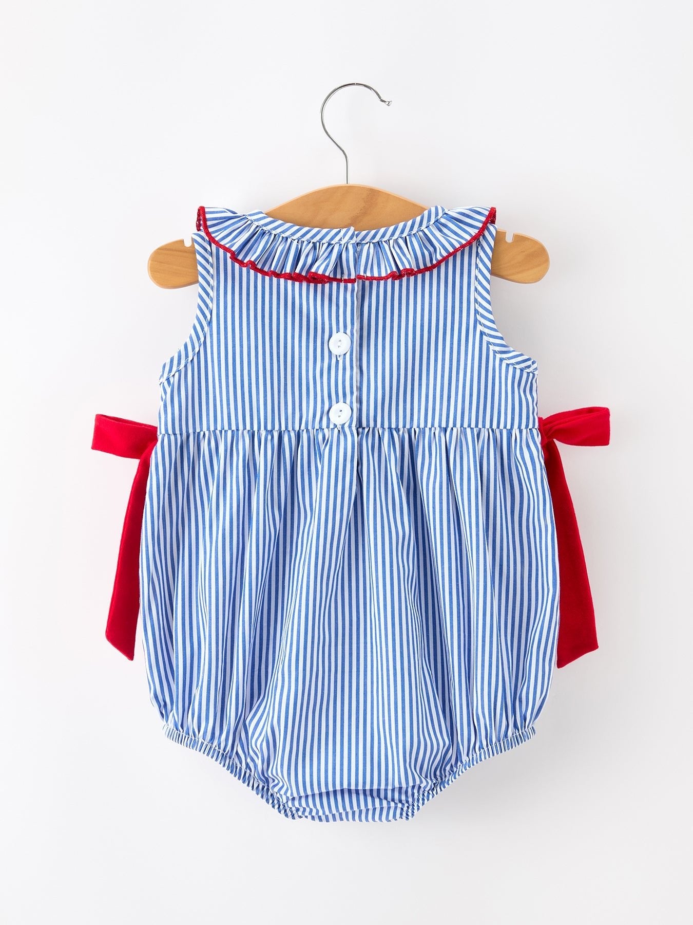 Rylee Faith Designs Girls 4th of July Plaid Romper Bow Smocked Embroidery Everetts Place
