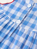 Rylee Faith Designs Girls 4th of July Plaid Twirl Dress Bow Embroidery Petals Collar