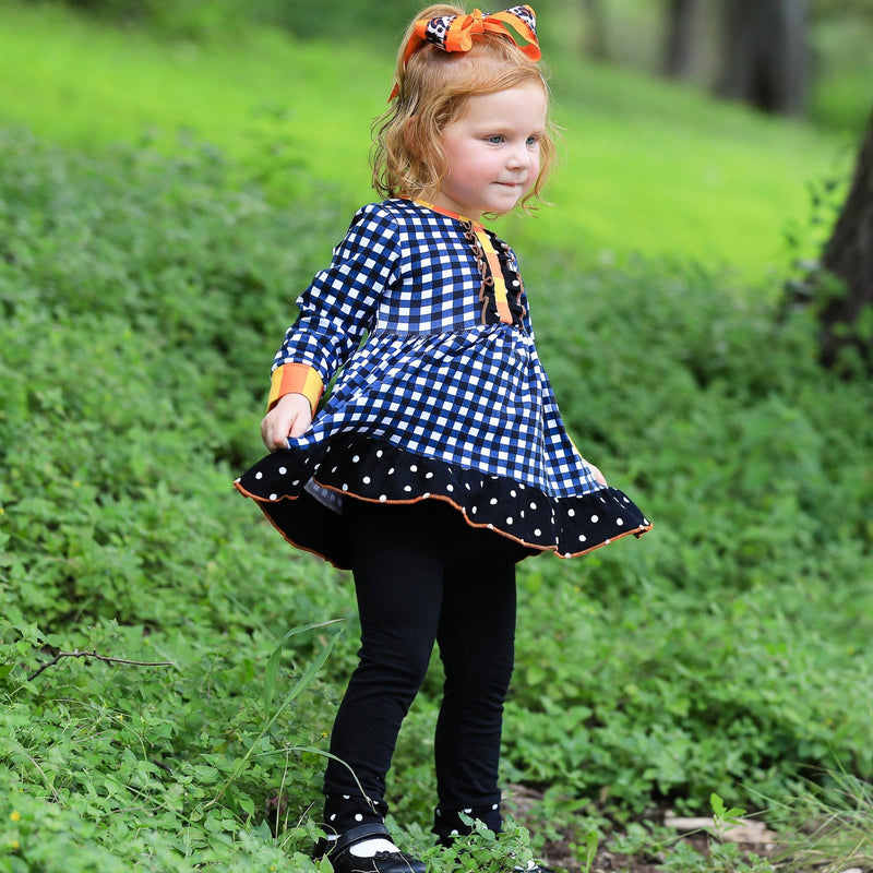 Girls Autumn Black and White Gingham Dress & Leggings Outfit - Everetts Place: Online Boutique - Kid's Clothing