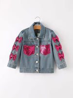 Rylee Faith Designs Girls Autumn Denim Sequined Jacket Top for Stylish Fall Fashion - 