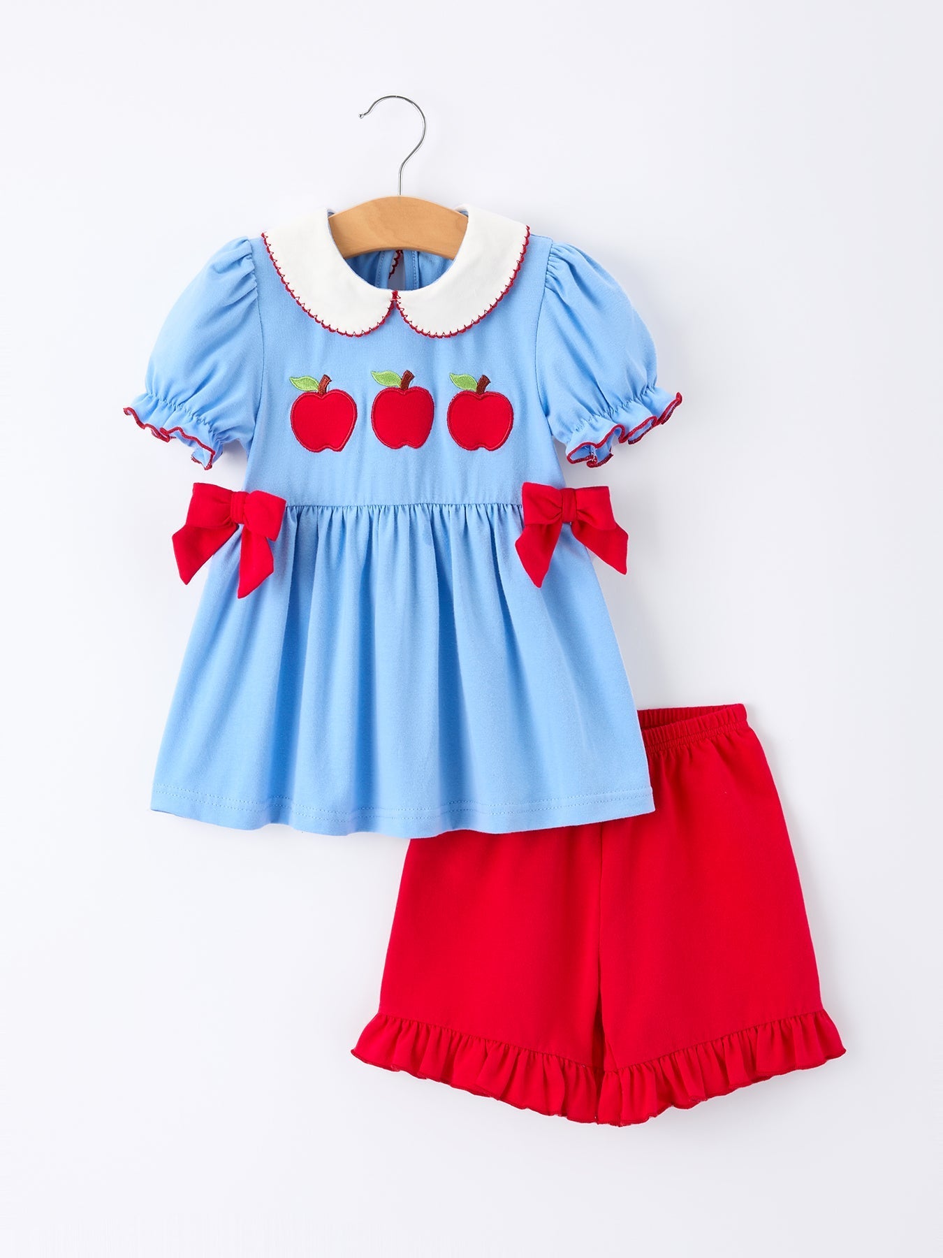 Girls Back To School Apple Outfit Set Bow Ruffle Petal Collar - Baby & Toddler Clothing, Dress, Pink, One-piece garment, Bow tie | Everetts Place