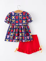 Rylee Faith Designs Girls Back To School Apple Pencil Outfit Set Bow RuffleEveretts Place