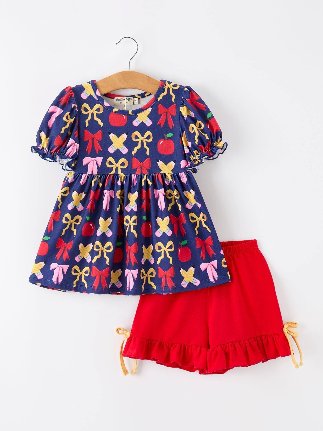 Girls Back To School Apple Pencil Outfit Set Bow Ruffle - Baby & Toddler Clothing, Textile, One-piece garment, Day Dress, Dress | Everetts Place