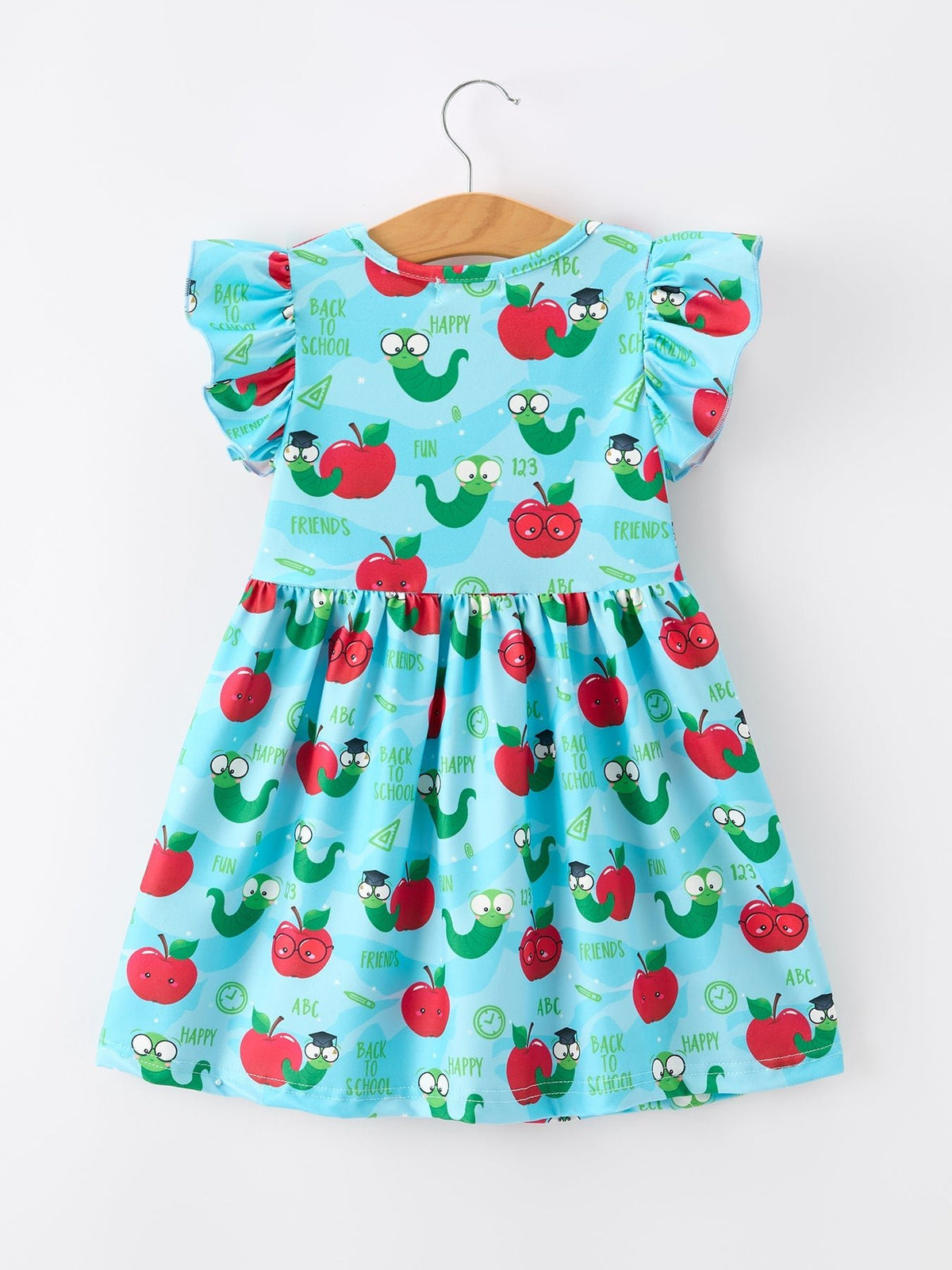Rylee Faith Designs Girls Back To School Apple Worm Twirl Dress Ruffle Color Block