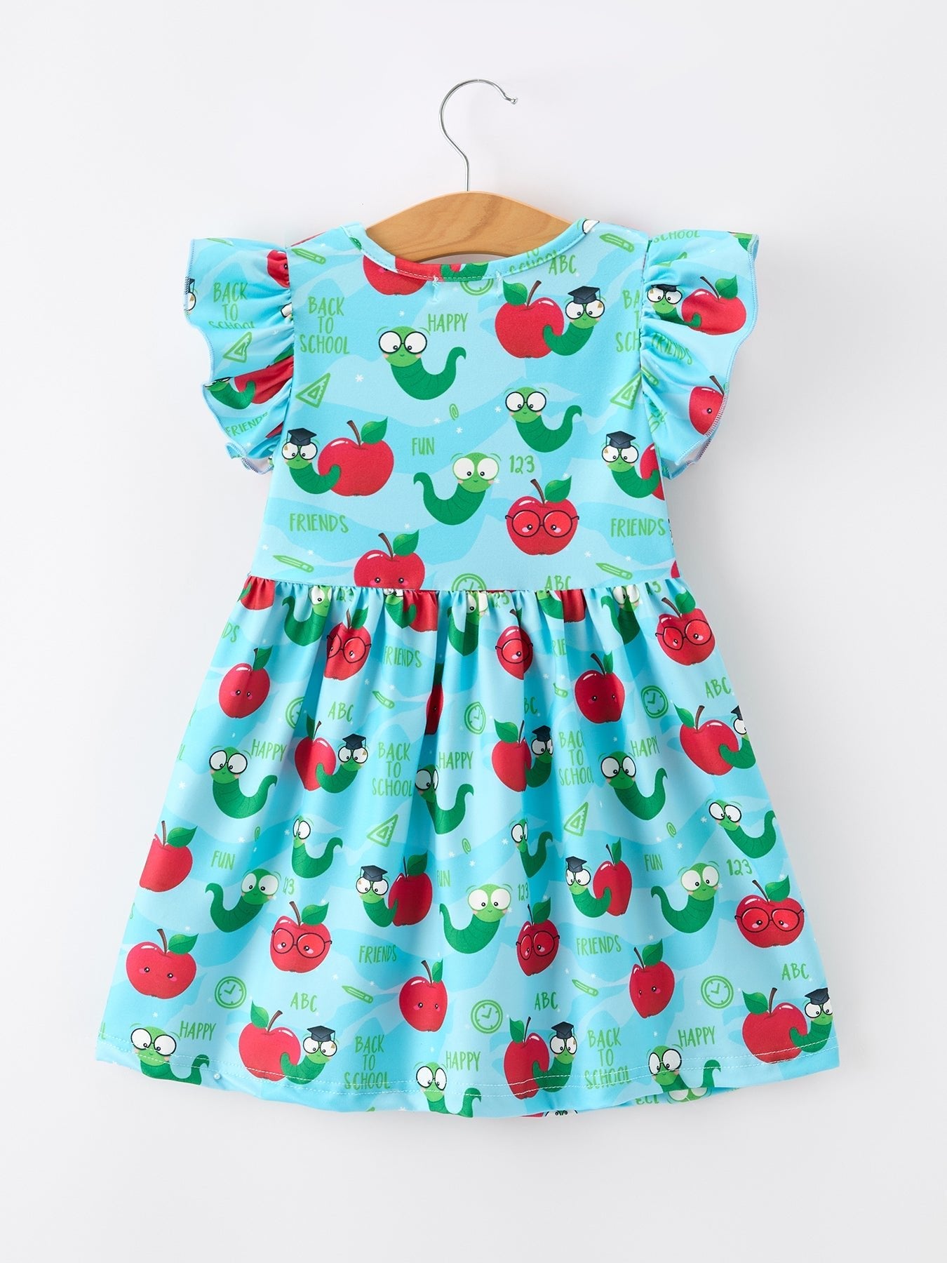 Rylee Faith Designs Girls Back To School Apple Worm Twirl Dress Ruffle Color Block
