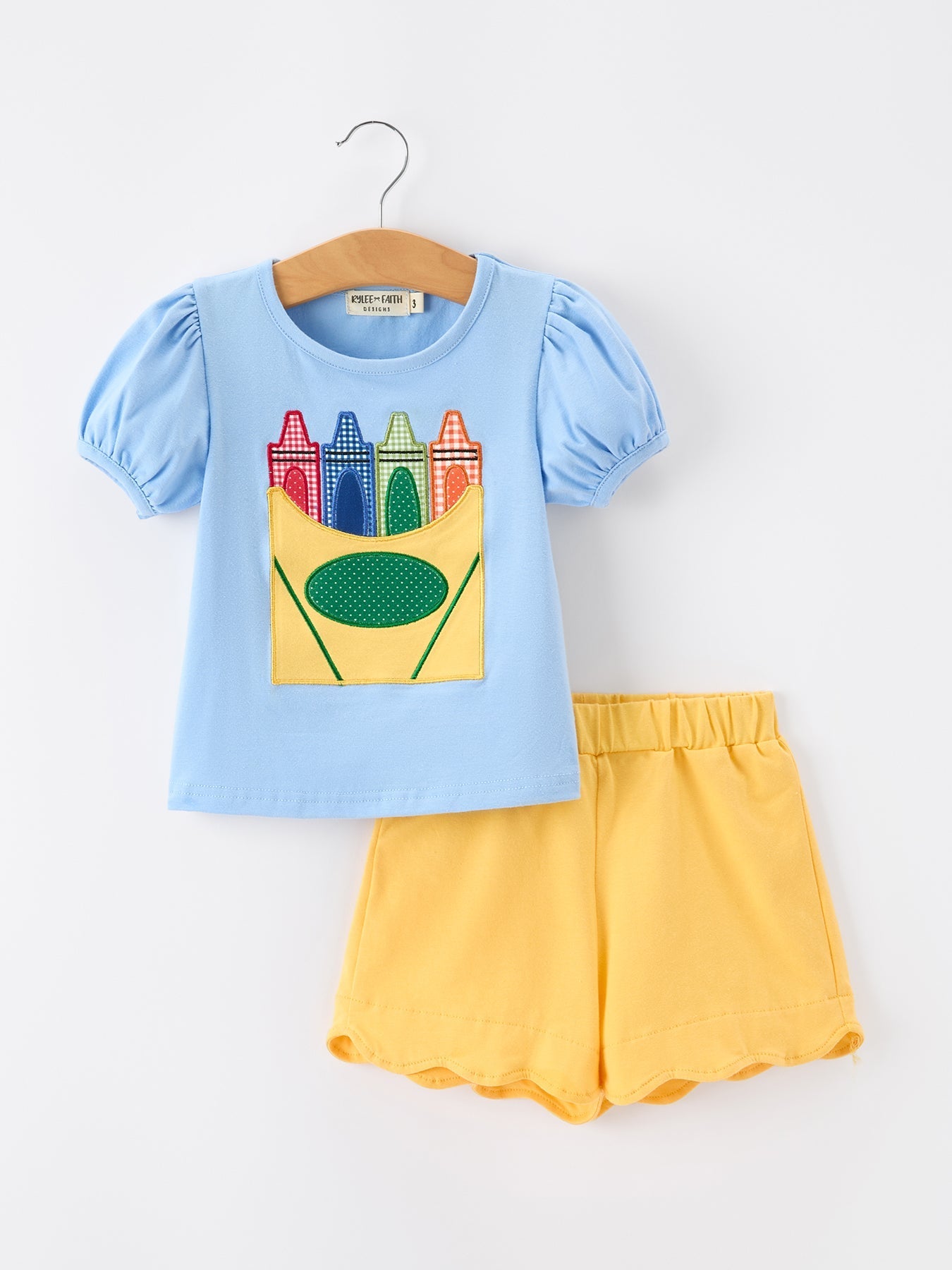Rylee Faith Designs Girls Back To School Crayon Applique Top Shorts SetEveretts Place