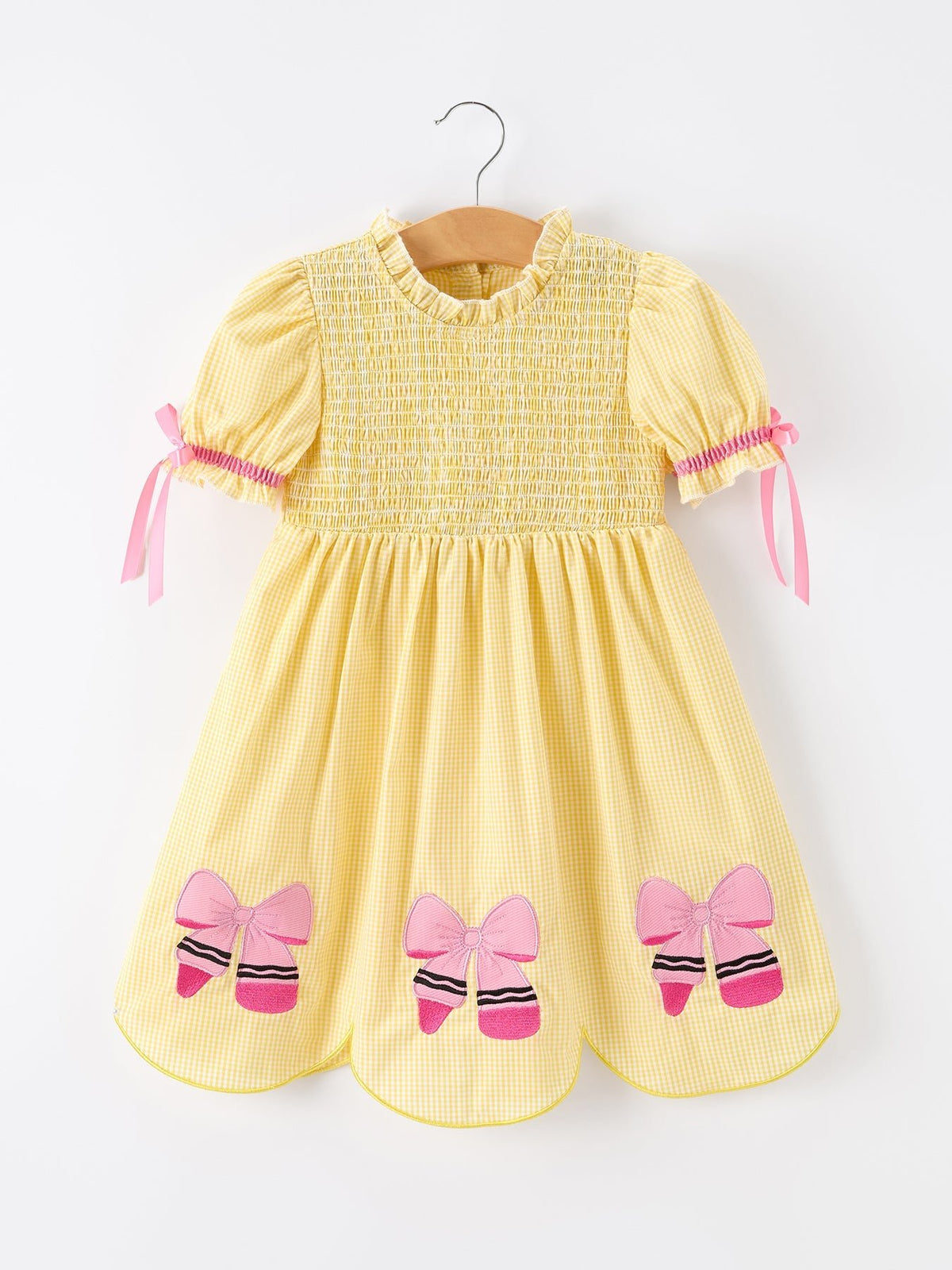 Girls Back To School Pencil Twirl Yellow Dress Bow Applique Smocked - Yellow, Textile, Baby & Toddler Clothing, Pink, Dress | Everetts Place