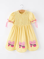Girls Back To School Pencil Twirl Yellow Dress Bow Applique Smocked - Yellow, Textile, Baby & Toddler Clothing, Pink, Dress | Everetts Place