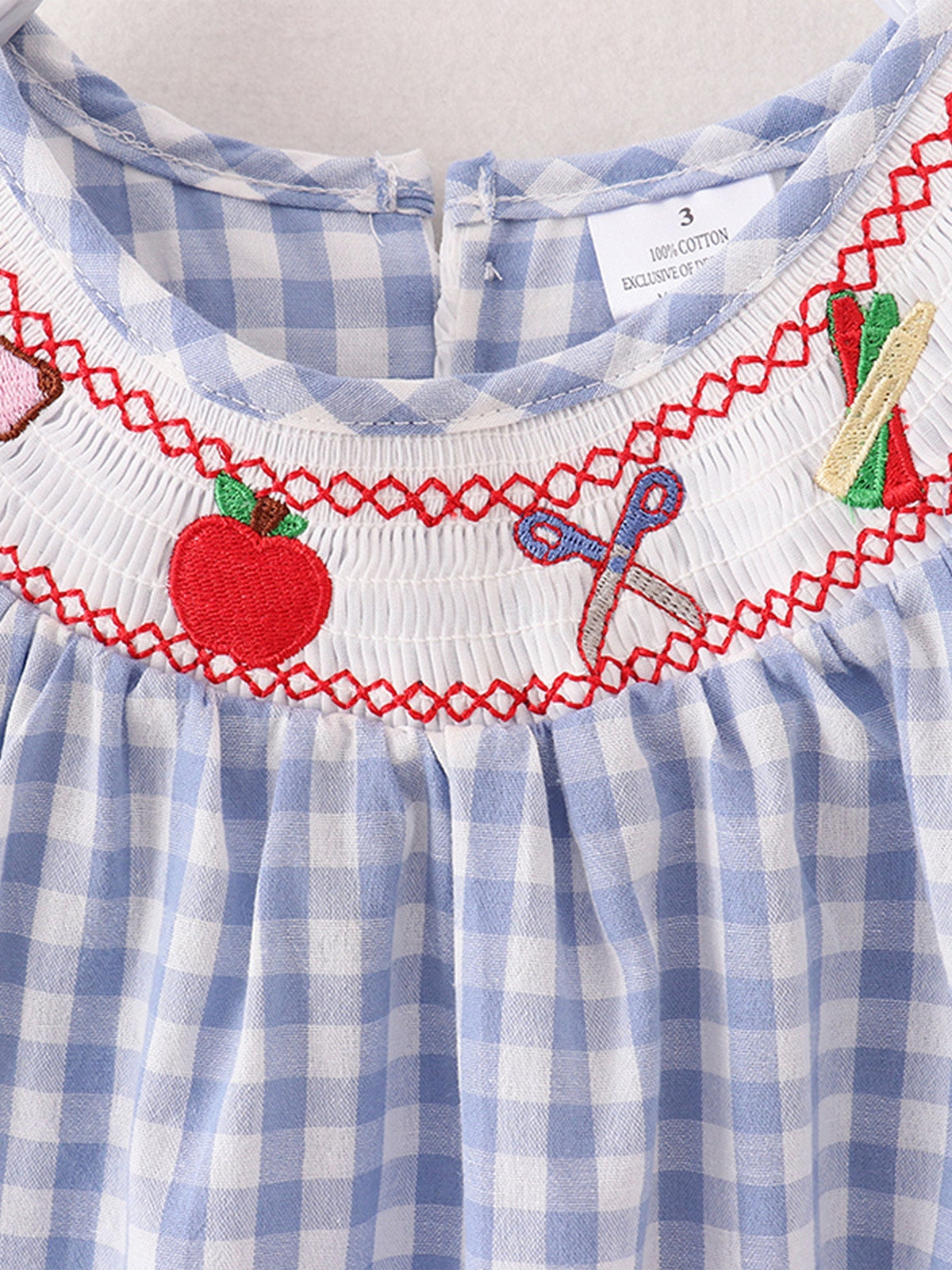 Rylee Faith Designs Girls Back to School Smocking Pencil Apple Embroidered Plaid DressEveretts Place