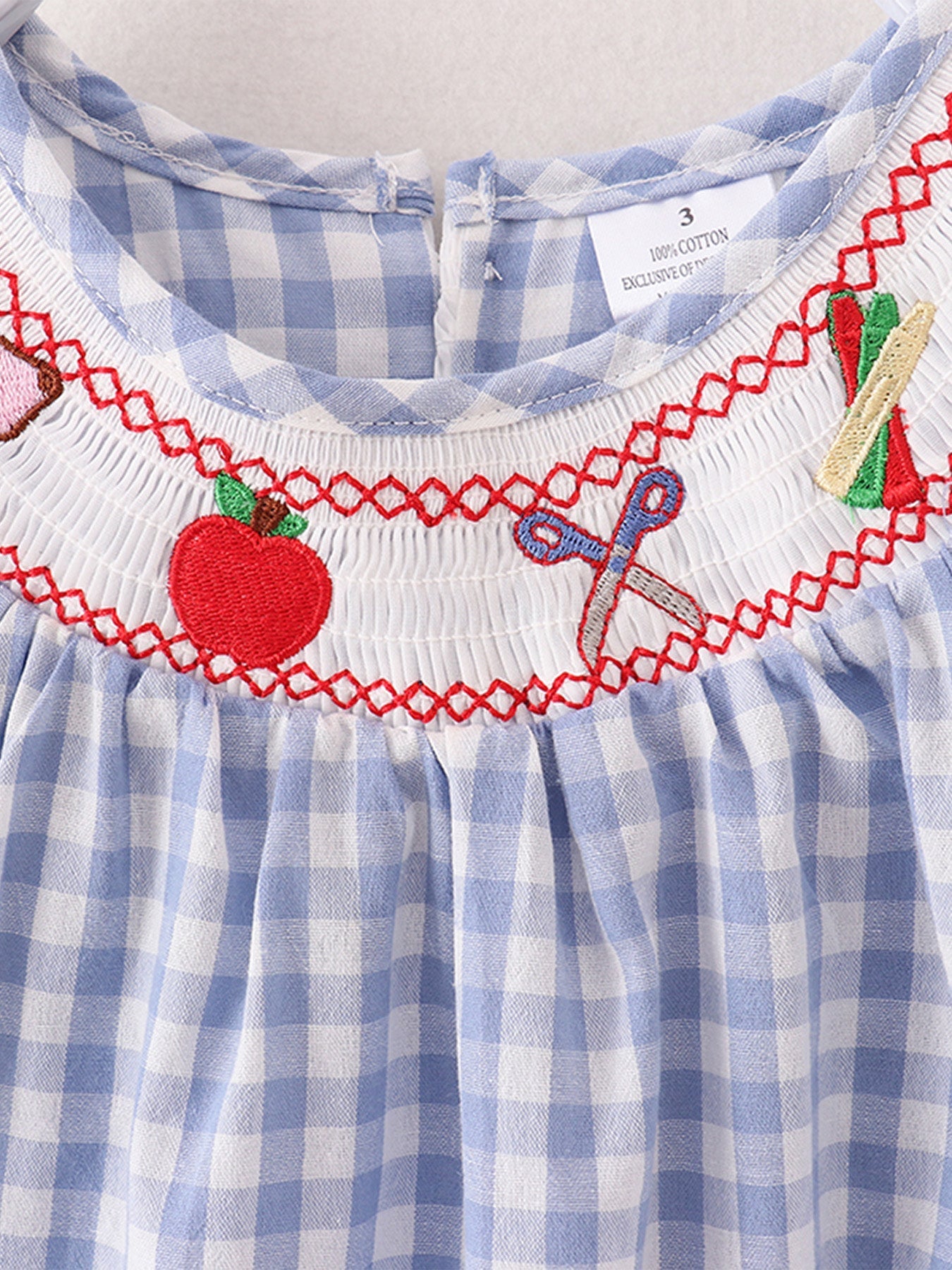 Rylee Faith Designs Girls Back to School Smocking Pencil Apple Embroidered Plaid DressEveretts Place