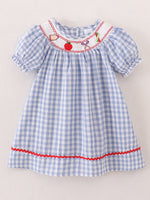 Girls Back to School Smocking Pencil Apple Embroidered Plaid Dress - Sleeve, Textile, Baby & Toddler Clothing, Plaid, One-piece garment | Everetts Place